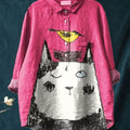 Women's Cat  Art Print Casual Cotton And Linen Shirt