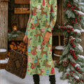 Women's Christmas Print Turtleneck Long Sleeve Casual Loose Knit Dress