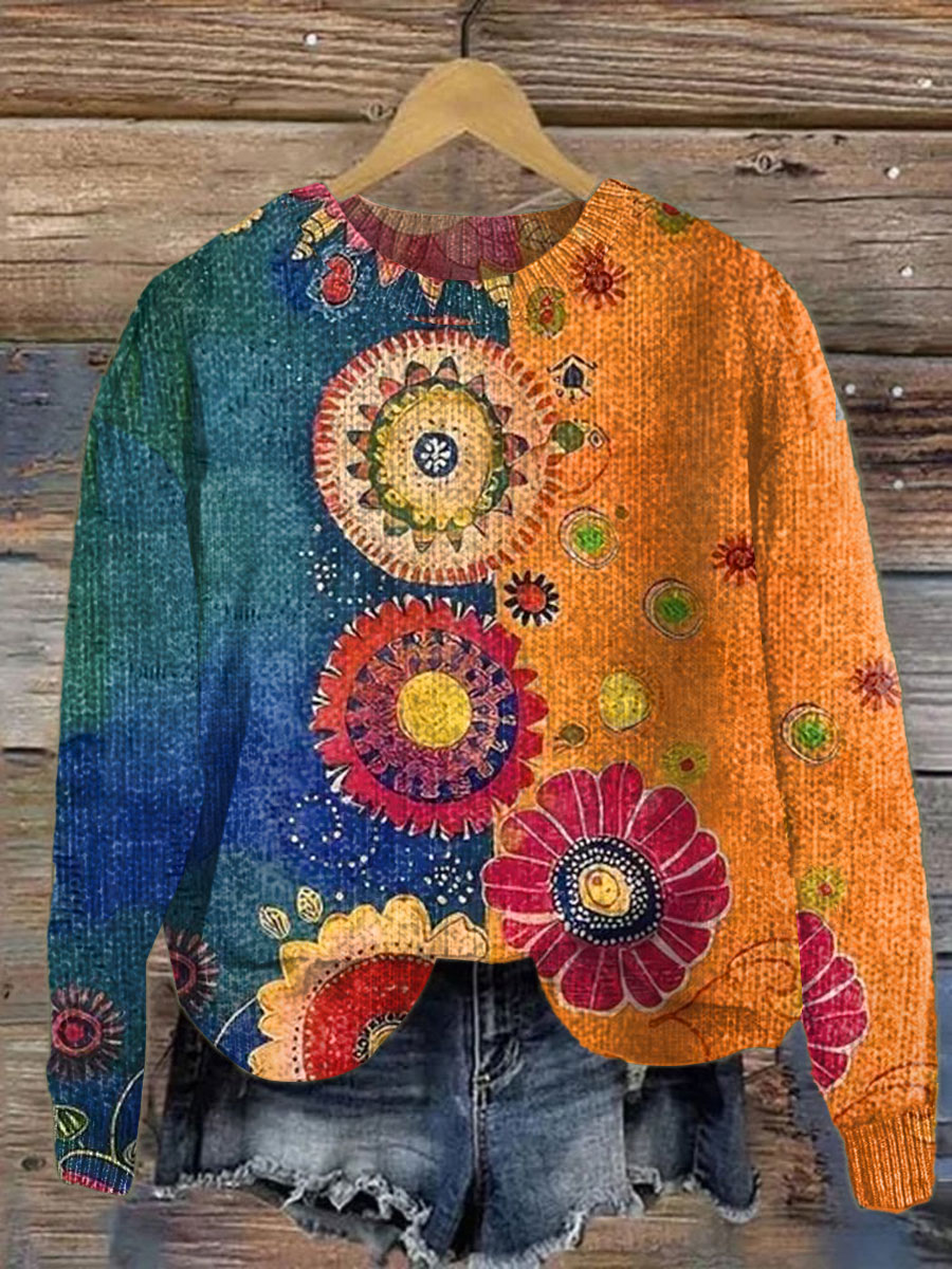 vintage-abstract-geometric-flower-art-print-knit-pullover-sweater