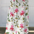 Women's Vintage Floral Art Print   Linen Pocket Skirt