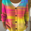 Vintage Gradient Art Print Buttoned V-neck Cardigan Sweater