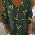 Women's Vintage Christmas Tree Art Print Casual Pullover Sweater