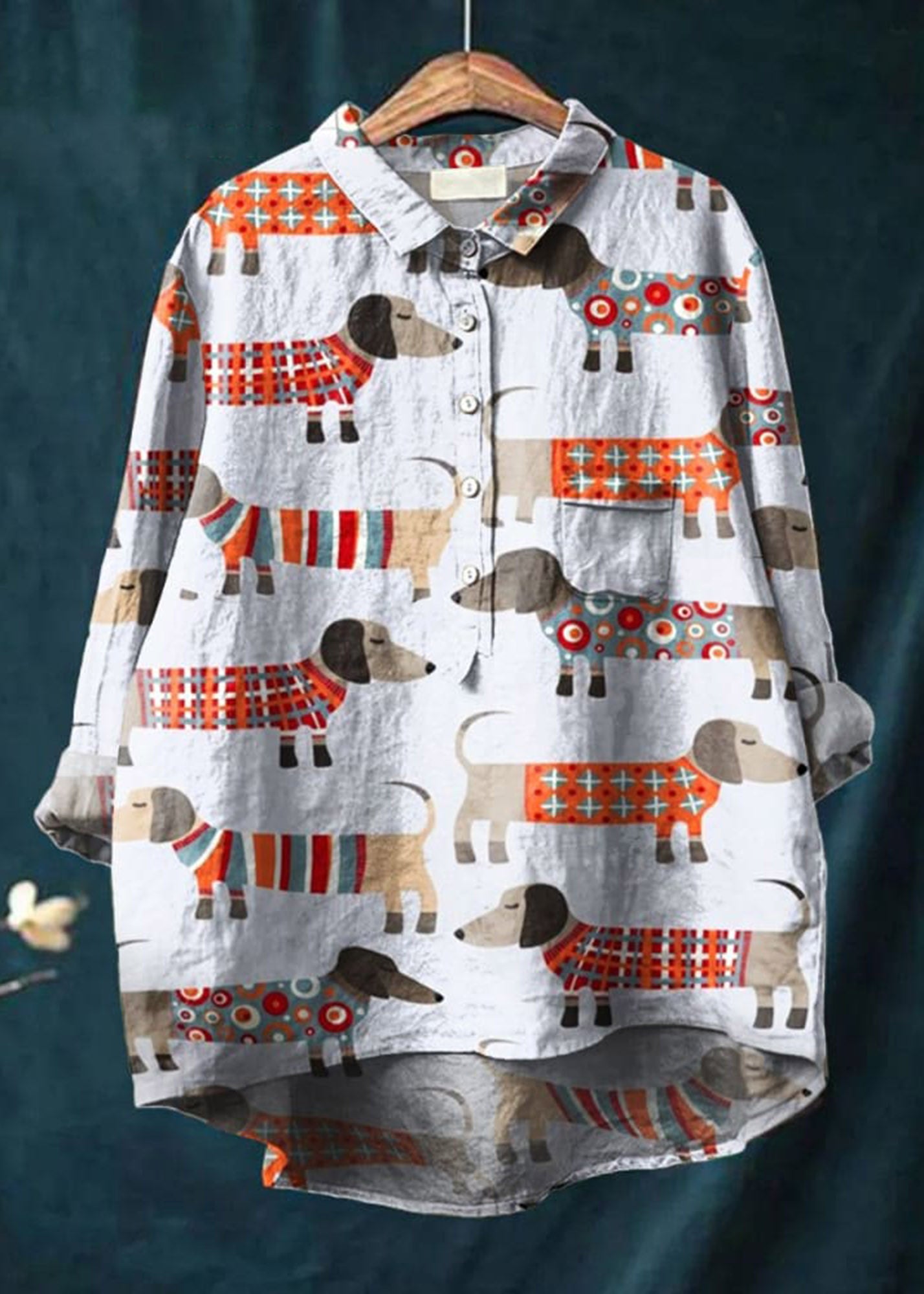 Women's  Dog  Art Print Casual Cotton And Linen Shirt