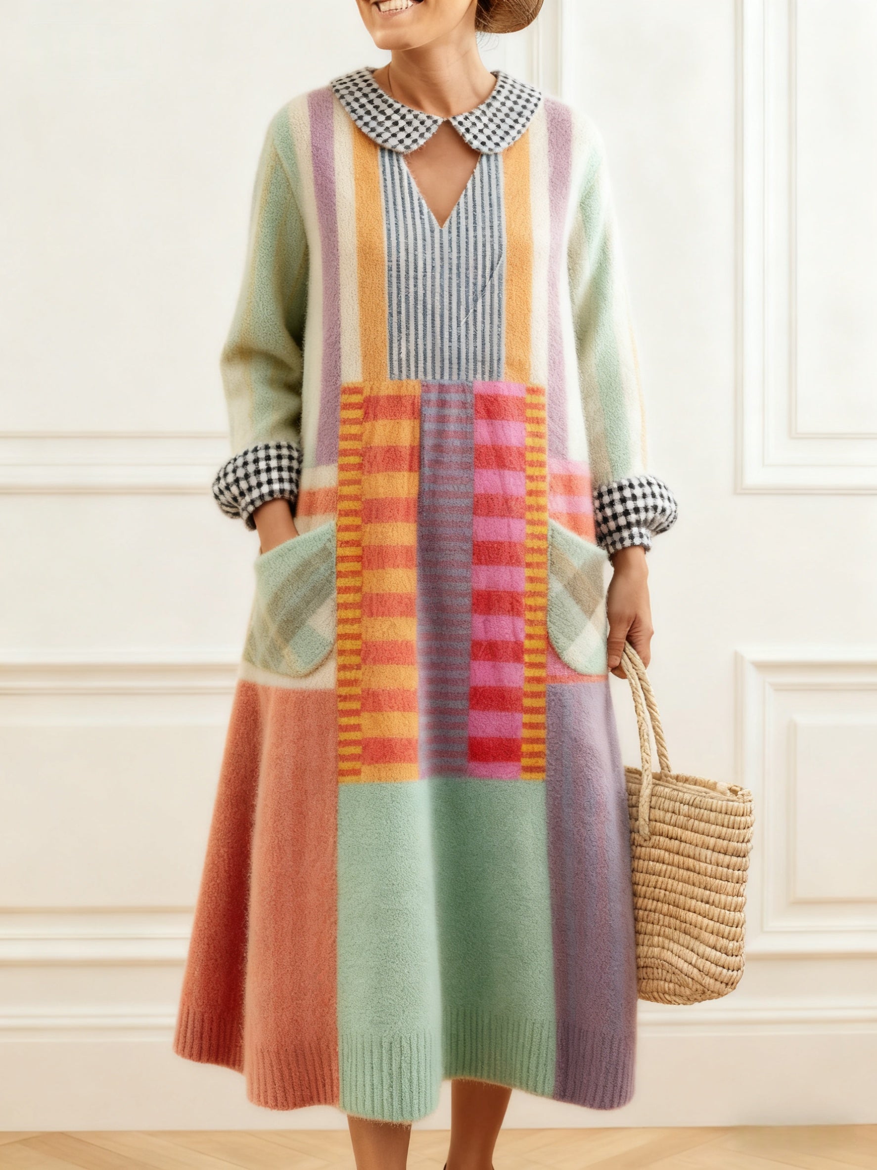 Women's Geometric Art Print Casual Cotton Sweater Dress