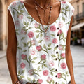 Women's Floral Pattern Art Print Casual Sleeveless Cotton Shirt