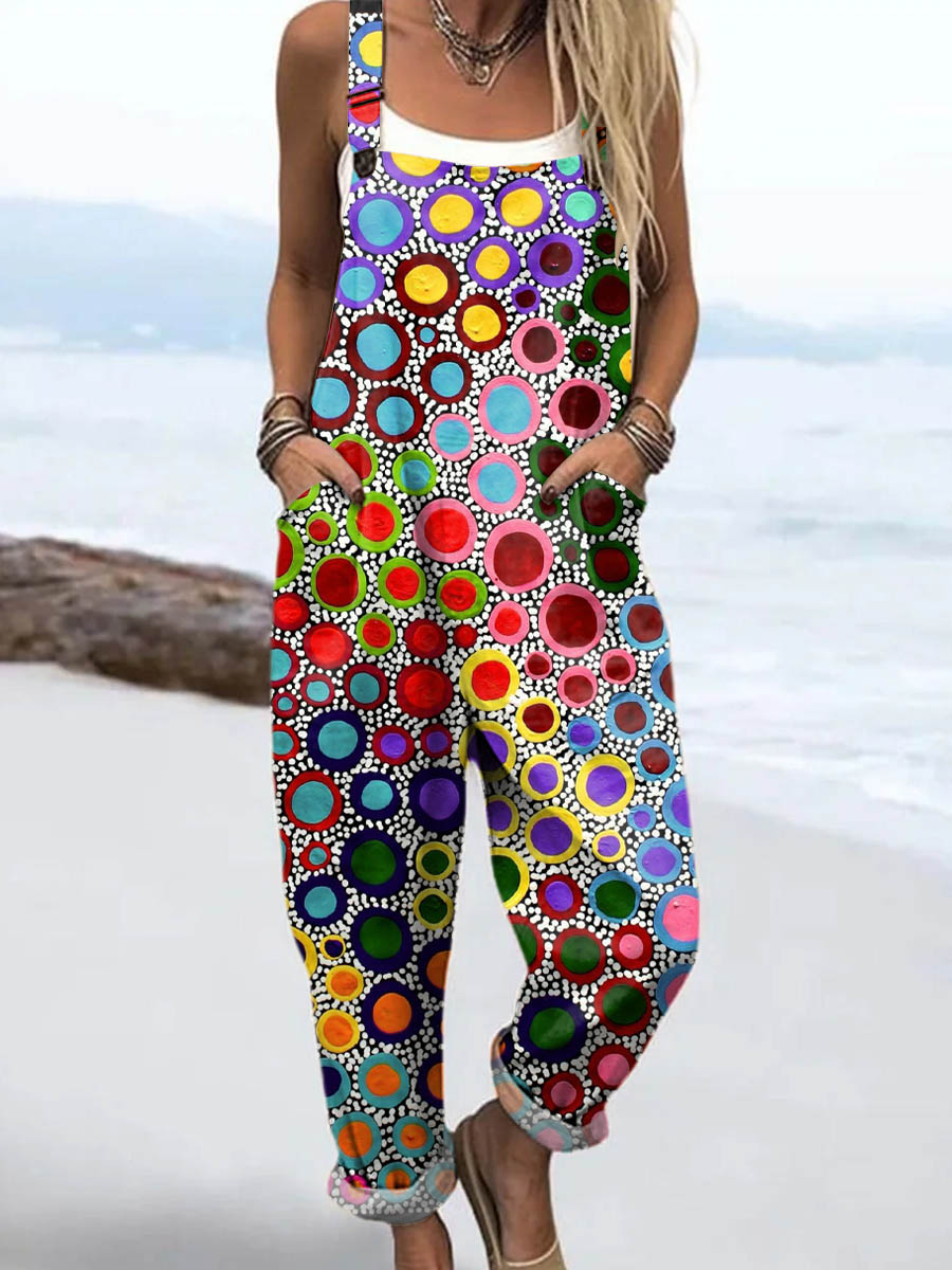 Women's Abstract Pattern Art Print Casual 100% Cotton Wide Leg Jumpsuit