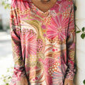 Women's Floral Pattern Art Print V-neck Casual Cotton T-shirt