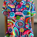 Women's Abstrct Art Print Casual Cotton And Linen Shirt
