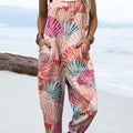 Women's Vintage Shell Art Print Casual 100% Cotton Wide Leg Jumpsuit