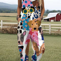 Women's  Funny Dog Art Print Casual 100% Cotton Wide Leg Jumpsuit