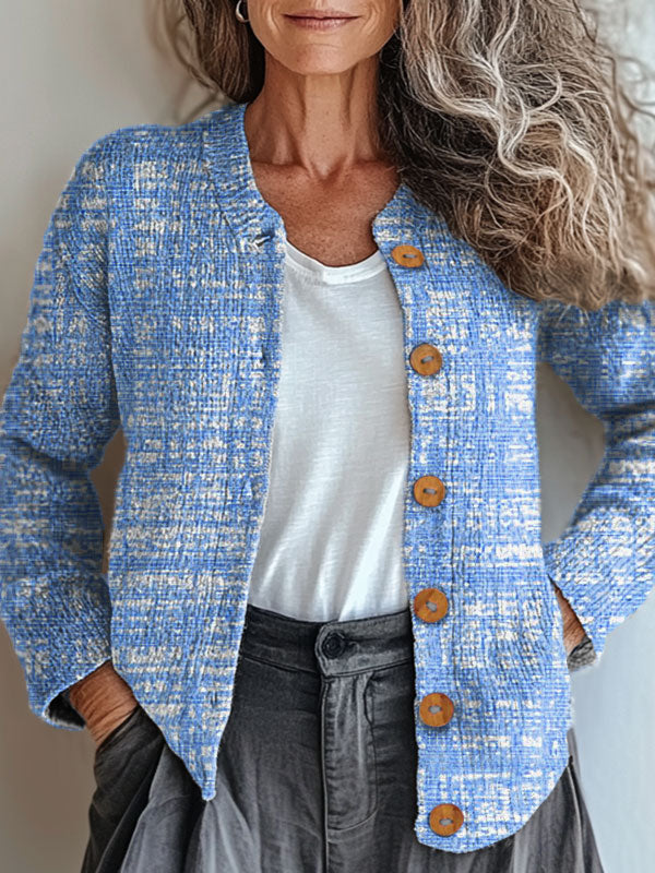 vintage-plaid-art-print-buttoned-cardigan-sweater