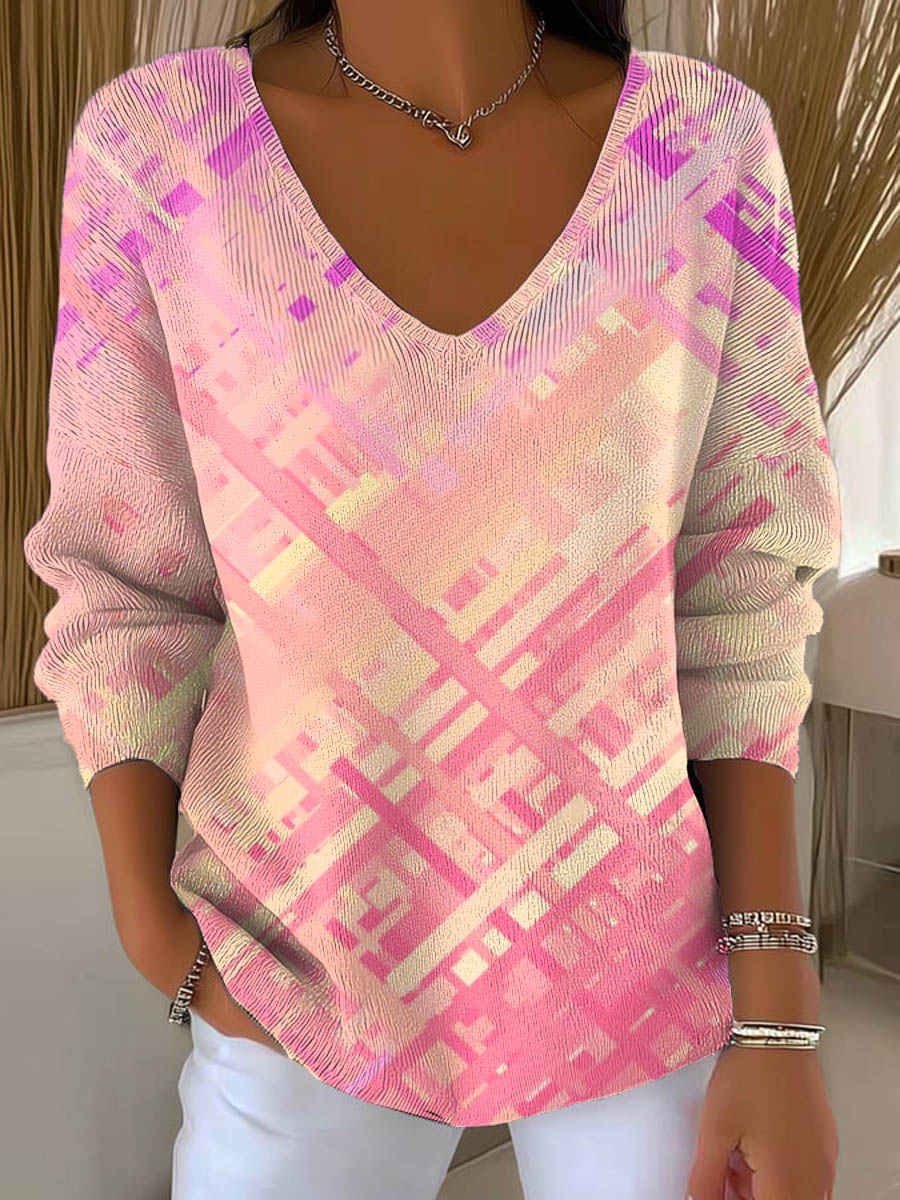 womens-pink-gradient-pattern-art-print-casual-pullover-sweater-ze5h