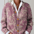Women's Vintage Floral Art Print Buttoned Cardigan Sweater
