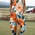 Women's Lovely Floral Art Print Casual 100% Cotton Wide Leg Jumpsuit