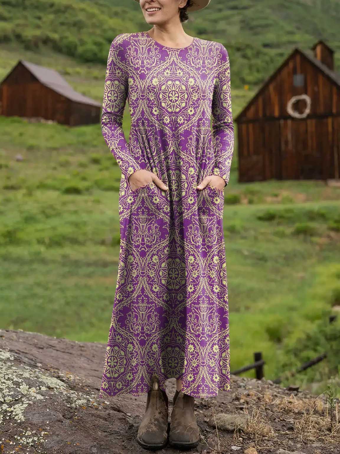 Women's Floral Art Print Casual Long-sleeved Dress