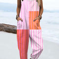 Women's  Vintage Abstract Geometric Art Print Casual 100% Cotton Wide Leg Jumpsuit