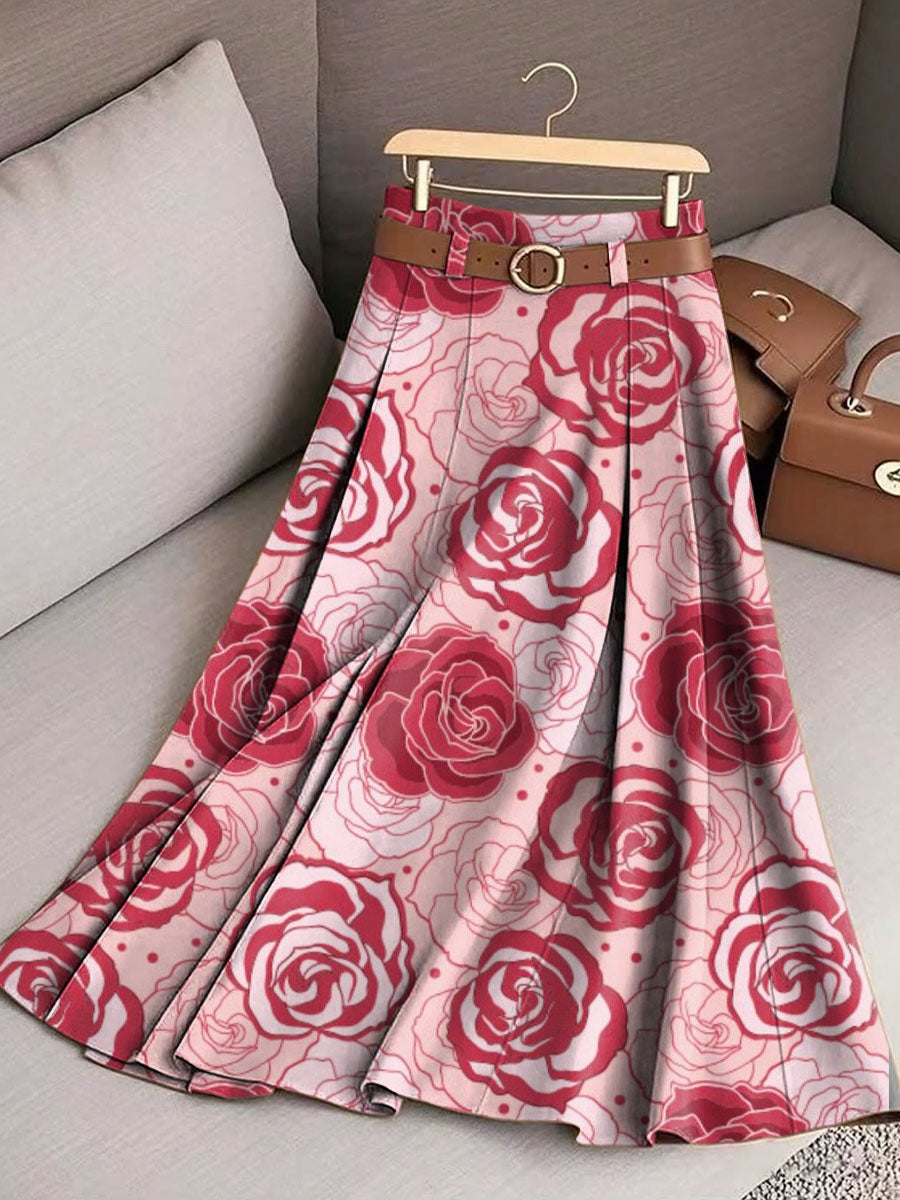 Women's Floral Art Print Casual Cotton Skirt