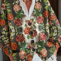Vintage-Cardigan mit ethnischem Blumenmuster, Knopfleiste und V-Ausschnitt, Größe 8DK3 