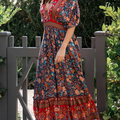 Women's Boho Floral Print V-Neck Dress