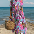 Women's Vintage Floral Art Print Cotton Dress