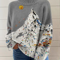 Women's Ski Painting Art Print Knit Turtleneck Pullover Sweater
