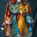 Women's Cat Art Print Casual Cotton And Linen Shirt