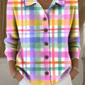 Women's Beautiful Colorful Plaid Painting Art Print Cowl Neck Sweater