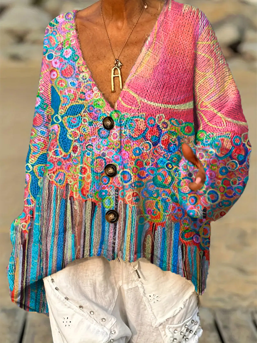 womens-beautiful-abstract-floral-polka-dot-painting-art-print-casual-pullover-sweater