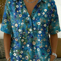 Women's Floral Print Casual Cotton-linen Shirt