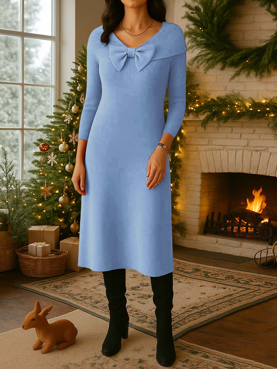 Women's Solid Color Round Neck 3/4 Sleeve Casual Loose Knit Dress