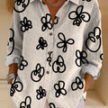 Women's Irregular Lines And Small Flowers Print Casual Cotton Shirt