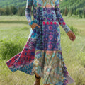 Women's Boho Floral Print Art Print Long-sleeved Dress