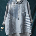 Stripe Art Printed Women's Casual Cotton And Linen Shirt