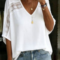 Women's Hollow-out V-neck 100% Cotton Short-sleeved Shirt