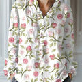 Women's Vintage Flower Art Print Casual Cotton And Linen Ruffle Shirt