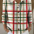 Women's Christmas Stripes Print Printed Collared Sweater