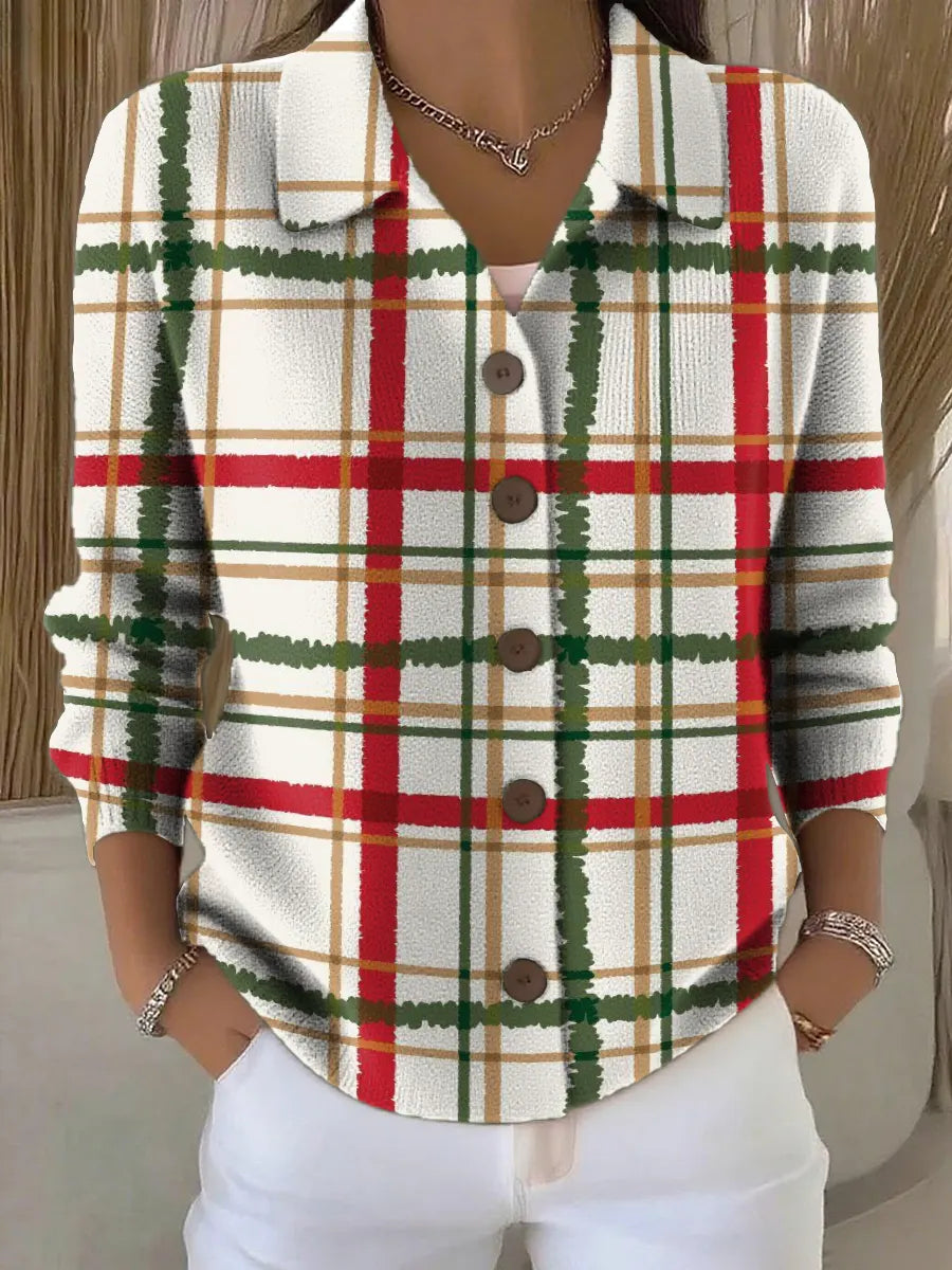 Women's Christmas Stripes Print Printed Collared Sweater