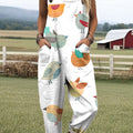 Women's Art Creative Fun Birds Print Casual 100% Cotton Wide Leg Jumpsuit