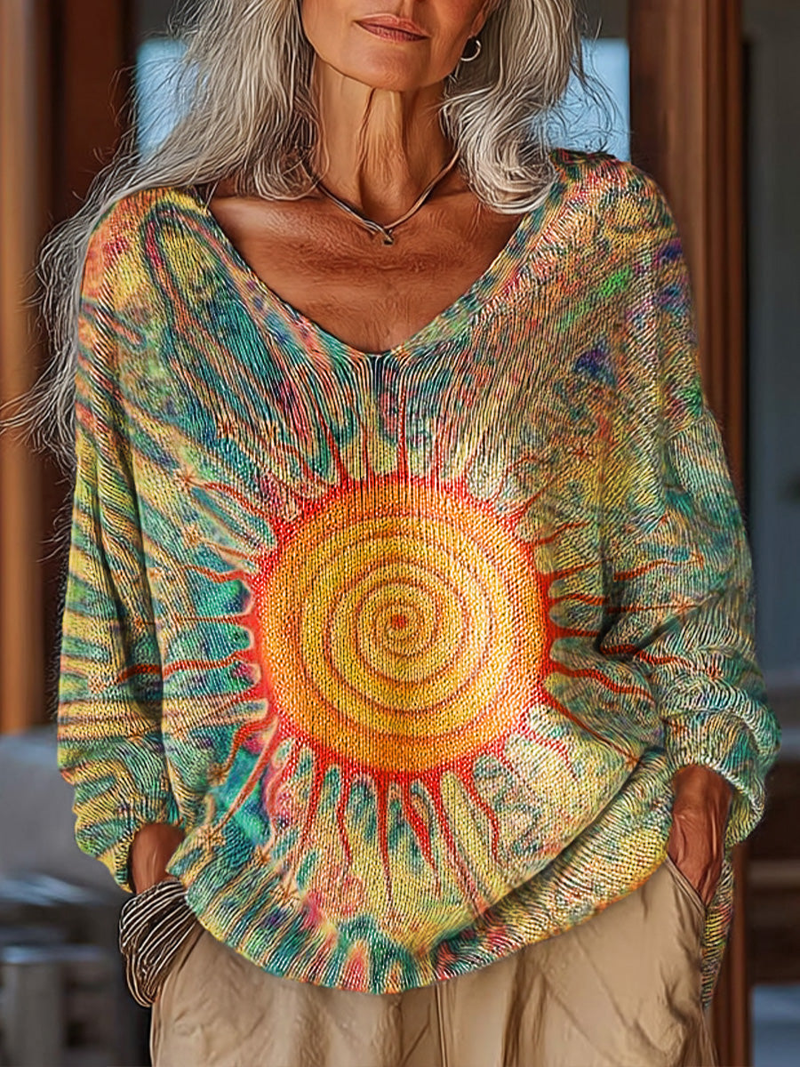 womens-abstract-sun-painting-art-print-casual-pullover-sweater