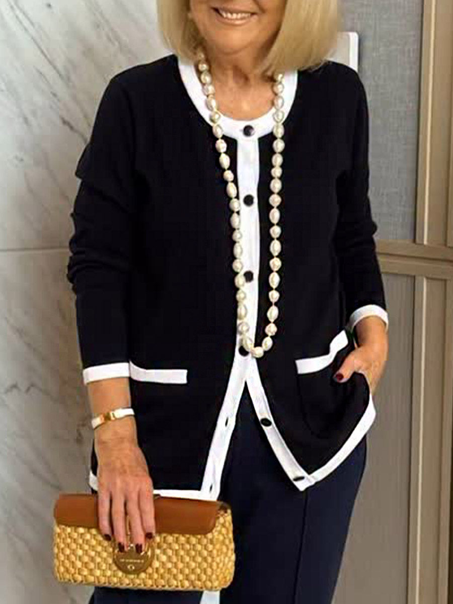 womens-round-neck-long-sleeve-contrast-color-stitching-casual-loose-cardigan-sweater