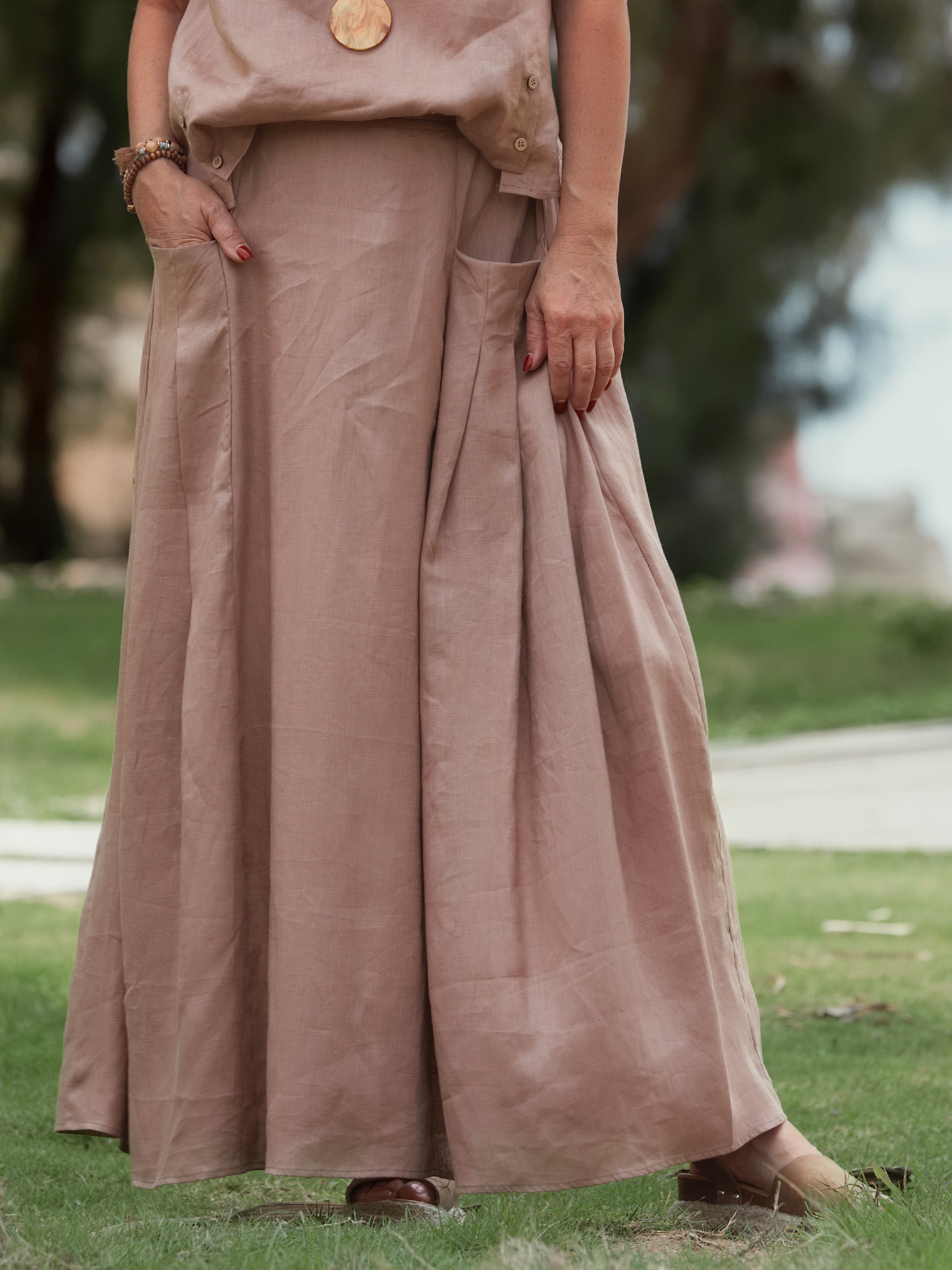 Women's 100% Linen Pocket Skirt