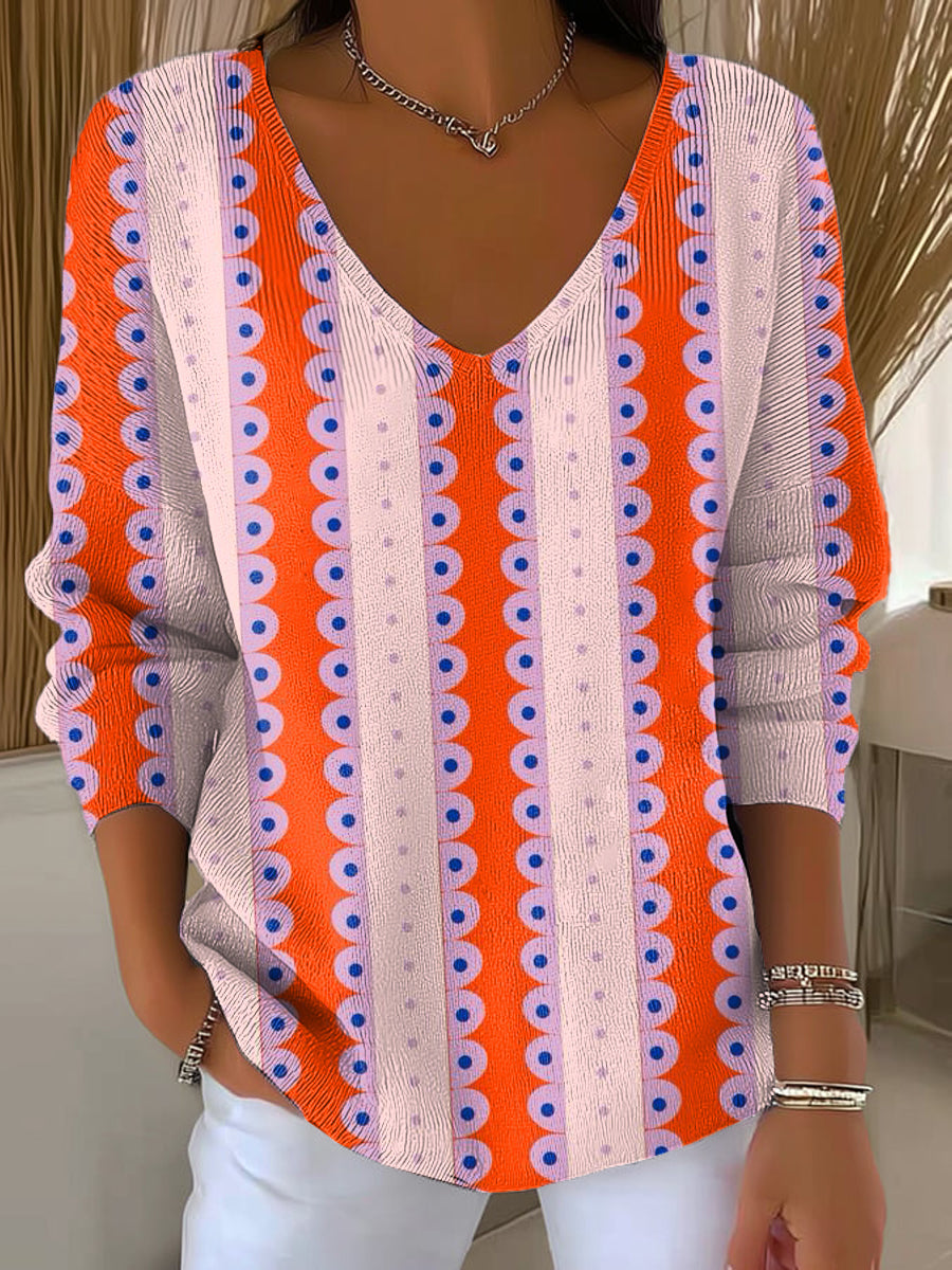 womens-geometric-stripe-painting-art-print-casual-pullover-sweater