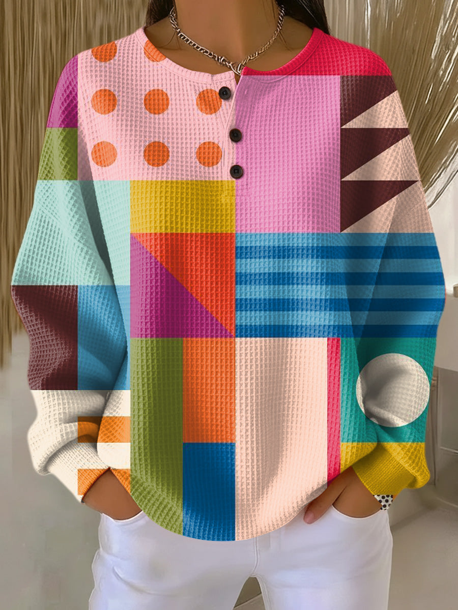 Women's Abstract Colorful Geometric Painting Art Print Casual Cotton Sweatshirt