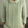 womens-green-line-pattern-casual-peter-pan-collar-3-4-sleeve-sweater