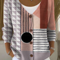 Vintage Abstract Geometry Art Print Buttoned V-neck Cardigan Sweater