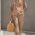Women's Floral Print Casual Cotton-linen Two-piece Set