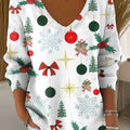 Women's Christmas Snowman Tree Pattern Print Casual Pullover Sweater