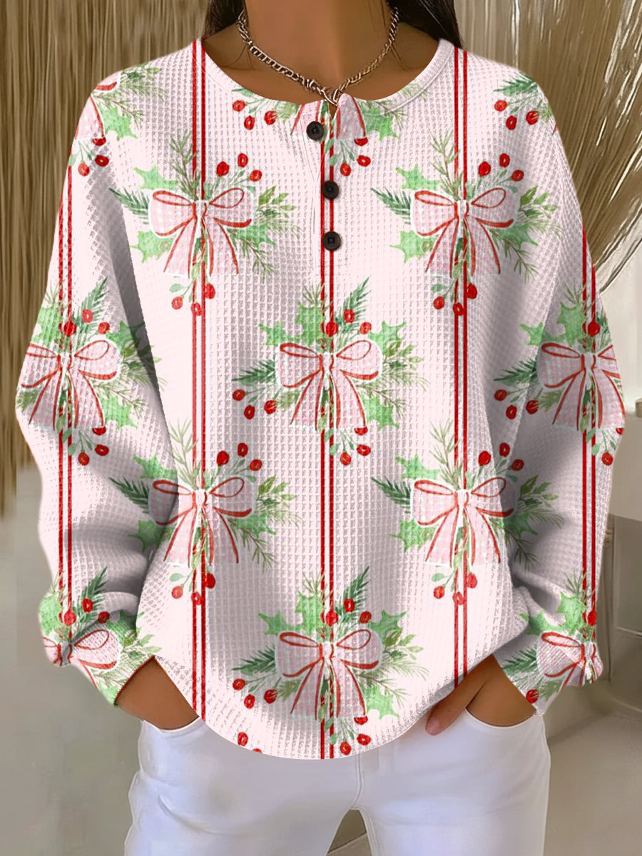 Women's Beautiful Bow Gift Painting Art Print Casual Cotton Sweatshirt