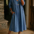 Casual Loose-fitting Denim Dress With Lace Trim