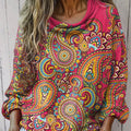 Chemise décontractée à manches longues en coton confortable avec imprimé floral vintage de noix de cajou 
